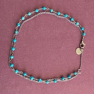 Pura Vida Turquoise Beaded Silver Chain Anklet/Bracelet